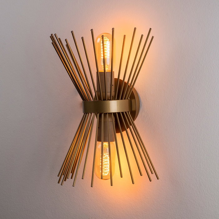 Opviq Lámpara de Pared 3092 Dorada Moderna-Novedosa, Glam, Hotel, 23 x 16 x 33 cm, Cuerpo de Hierro, Casquillo E27 Max 40W (IP20)